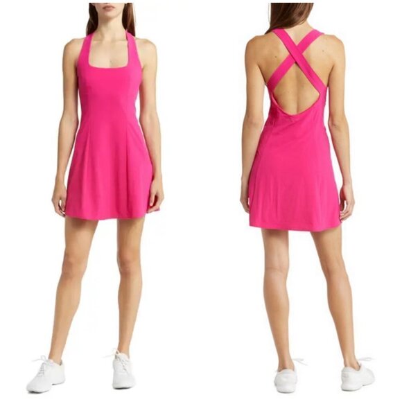 💕OUTDOOR VOICES💕 Cross Back Tennis Minidress ~ PItaya Pink Large L NWT - Picture 1 of 14